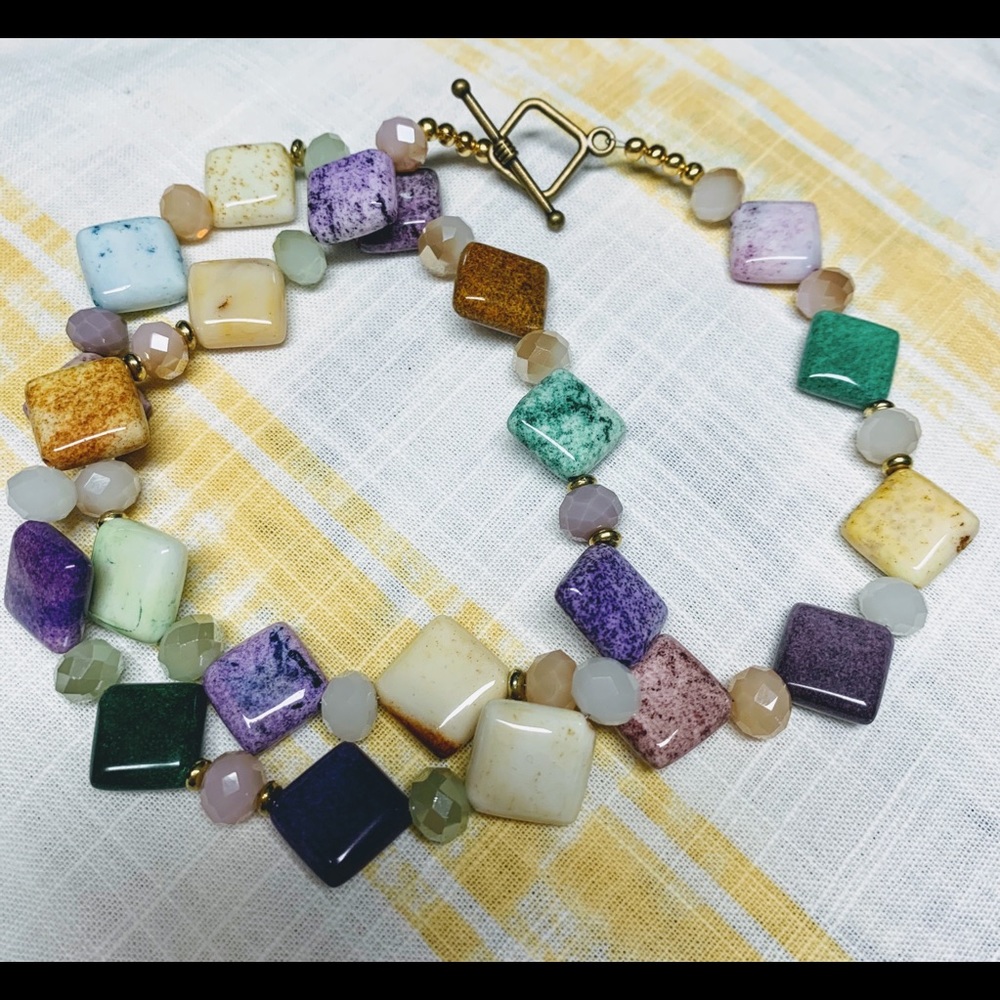 Handcrafted multicolor stone & crystal necklace